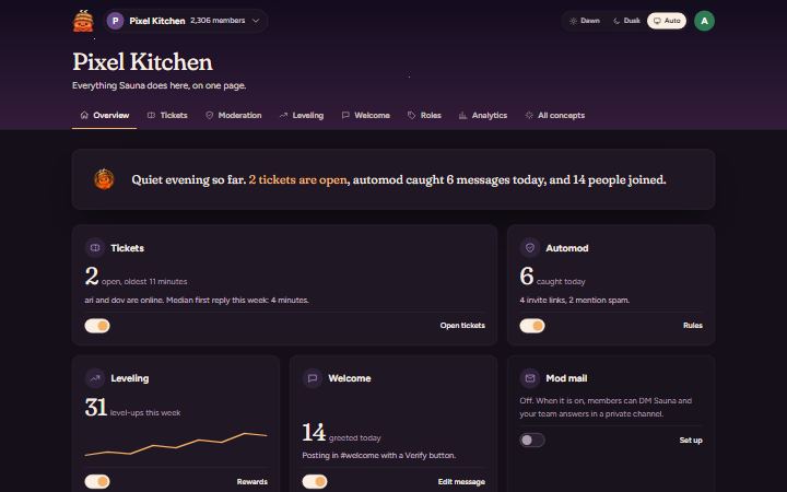 Afterglow dashboard, dusk theme