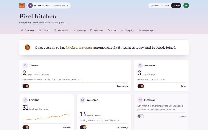 Afterglow dashboard, dawn theme
