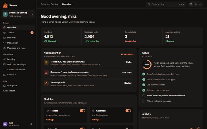 Cedar dashboard, dark theme