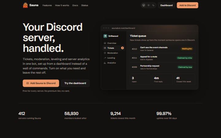 Cedar homepage, dark theme