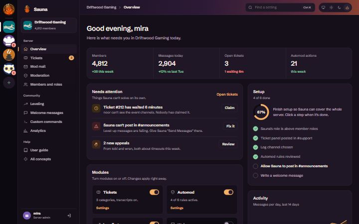 Kiuas dashboard, dusk theme