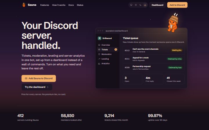 Kiuas homepage, dusk theme