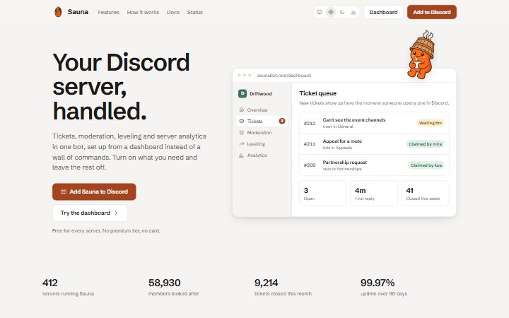 Kiuas homepage, light theme