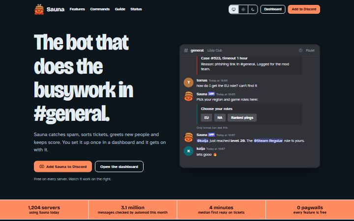Löyly homepage, dark theme
